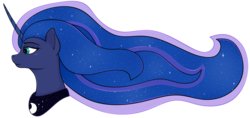 Size: 3454x1626 | Tagged: safe, artist:kirr12, princess luna, alicorn, pony, g4, bust, constellation, curved horn, ethereal mane, female, horn, mare, portrait, simple background, solo, stars, transparent background