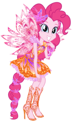 Size: 1300x2200 | Tagged: safe, artist:gihhbloonde, pinkie pie, fairy, human, equestria girls, g4, barely eqg related, butterflix, clothes, crossover, cute, fairy wings, fairyized, female, high heels, orange dress, ponied up, rainbow s.r.l, shoes, solo, sparkly wings, stella (winx club), winged humanization, wings, winx, winx club, winxified