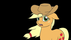 Size: 1920x1080 | Tagged: safe, artist:mkogwheel, applejack, earth pony, pony, g4, season 9, animated, applejack's hat, black background, cowboy hat, crying, crying on the outside, end of ponies, female, final season, frame by frame, hat, heartbreak, in-universe pegasister, my little pony logo, sad, series finale blues, simple background, sound, tearjerker, that's it then?, webm, wind, windswept mane