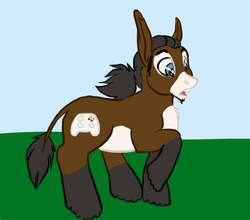 Size: 682x600 | Tagged: safe, artist:sarcy, oc, oc only, oc:rpdonkey, donkey, pony, beard, facial hair, male, ponified, quadrupedal, solo, surprised