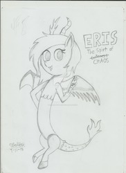 Size: 1024x1408 | Tagged: safe, artist:carlmrgamer, discord, g4, adoreris, cute, eris, little eris, rule 63, rule63betes, traditional art