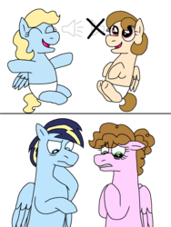 Size: 1537x2048 | Tagged: safe, artist:f-ishycookies, artist:kindheart525, oc, oc only, oc:angel cake, oc:confetti surprise, oc:lightning bolt, oc:marzipan, pegasus, pony, kindverse, anatomically incorrect, baby, baby pony, female, filly, glasses, husband and wife, incorrect leg anatomy, male, mare, mute, offspring, offspring's offspring, parent:cheese sandwich, parent:oc:confetti surprise, parent:oc:lightning bolt, parent:pinkie pie, parent:rainbow dash, parent:soarin', parents:cheesepie, parents:oc x oc, parents:soarindash, siblings, stallion, twins