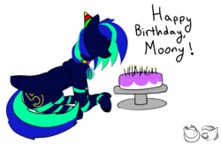 Size: 3631x2372 | Tagged: safe, artist:exdia, artist:missingno3567, oc, oc only, oc:moonstone mark, pony, birthday, birthday cake, birthday candles, cake, candle, food, high res, male, solo, stallion