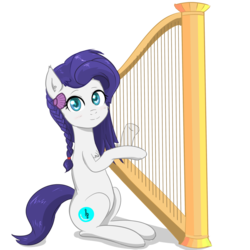 Size: 1000x1000 | Tagged: safe, artist:yinglung, oc, oc only, oc:azure harmony, pony, braid, cute, harp, looking at you, music, musical instrument, ocbetes, seashell, simple background, solo, transparent background