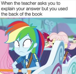 Size: 640x620 | Tagged: safe, screencap, rainbow dash, equestria girls, g4, female, funny text, geode of super speed, magical geodes, oh crap