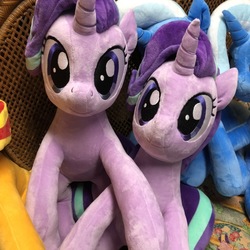 Size: 1108x1108 | Tagged: safe, artist:nekokevin, starlight glimmer, sunset shimmer, trixie, pony, unicorn, series:nekokevin's glimmy, g4, cute, duality, female, irl, looking at you, magical trio, mare, multeity, photo, plushie, self ponidox, simple background, smiling, starlight cluster, trio, trixie army, white background