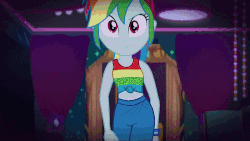Size: 800x450 | Tagged: safe, rainbow dash, trixie, equestria girls, g4, animated, clothes, female, sexy, sleeveless, tank top