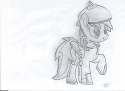 Size: 2338x1700 | Tagged: safe, artist:stuckonthemoon, oc, oc only, pony, fallout equestria, cute, fallout equestria: crossroads, female, hat, helmet, mare, military uniform, monochrome, ocbetes, prussian pony, sketch, solo, traditional art