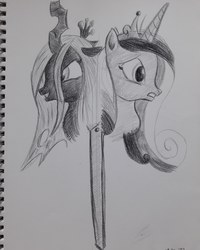 Size: 2448x3060 | Tagged: safe, artist:rockhoppr3, princess cadance, queen chrysalis, changeling, pony, g4, bust, high res, monochrome, portrait, traditional art