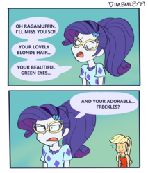 Size: 1024x1200 | Tagged: safe, artist:dimbulb, applejack, rarity, equestria girls, equestria girls specials, g4, my little pony equestria girls: better together, my little pony equestria girls: spring breakdown, comic, female, glasses, gradient background, implied lesbian, implied ragamuffin, implied rarijack, implied shipping