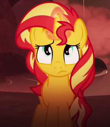 Size: 634x735 | Tagged: safe, screencap, sunset shimmer, pony, unicorn, equestria girls, equestria girls specials, g4, my little pony equestria girls: better together, my little pony equestria girls: spring breakdown, cropped, female, frown, mare, solo