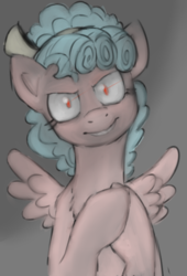 Size: 540x794 | Tagged: artist needed, safe, cozy glow, pegasus, pony, ask cozy glow, g4, female, filly, looking at you, red eyes, solo