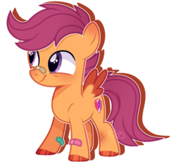 Size: 1280x1194 | Tagged: safe, artist:foxysparkle, scootaloo, pegasus, pony, g4, bandaid, bandaid on nose, base used, female, filly, scrapes, simple background, solo, transparent background, two toned wings