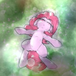 Size: 1536x1536 | Tagged: safe, artist:kurogewapony, pinkie pie, earth pony, pony, g4, :o, cute, diapinkes, eyes closed, female, floppy ears, flower petals, grass, lying, mare, on back, open mouth, sleeping, solo
