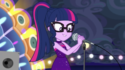 Size: 1920x1080 | Tagged: safe, screencap, sci-twi, twilight sparkle, equestria girls, equestria girls specials, g4, my little pony equestria girls: better together, my little pony equestria girls: spring breakdown, all good (song), female, microphone, singing, sleeveless, solo