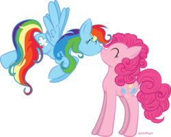 Size: 999x800 | Tagged: safe, artist:audoubled, pinkie pie, rainbow dash, earth pony, pegasus, pony, g4, eyes closed, female, flying, lesbian, mare, nuzzling, ship:pinkiedash, shipping, simple background, transparent background, vector, wings