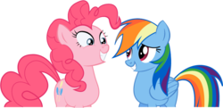 Size: 805x389 | Tagged: safe, artist:audoubled, pinkie pie, rainbow dash, earth pony, pegasus, pony, g4, female, lesbian, looking at each other, mare, ship:pinkiedash, shipping, simple background, smiling, transparent background, vector