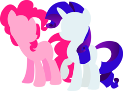 Size: 500x367 | Tagged: safe, artist:audoubled, pinkie pie, rarity, earth pony, pony, unicorn, g4, female, hooves, horn, lesbian, lineless, mare, minimalist, missing cutie mark, modern art, raised hoof, ship:raripie, shipping, simple background, transparent background