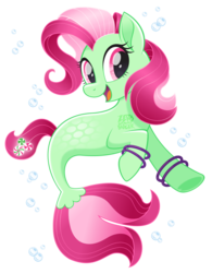 Size: 1167x1500 | Tagged: safe, artist:zerogravitybadger, minty, earth pony, pony, sea pony, seapony (g4), g3, g4, my little pony: the movie, bracelet, bubble, cute, dorsal fin, eyelashes, female, fin, fins, fish tail, flowing mane, flowing tail, g3 to g4, generation leap, jewelry, logo, mare, ocean, open mouth, open smile, pink eyes, scales, seaponified, seapony minty, signature, simple background, smiling, species swap, swimming, tail, transparent background, underwater, water