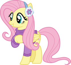 Size: 3284x3000 | Tagged: safe, artist:cloudy glow, artist:yanoda, fluttershy, pegasus, pony, best gift ever, g4, .ai available, clothes, cute, earmuffs, female, fluttershy's purple sweater, high res, jumper, mare, shyabetes, simple background, solo, sweater, sweatershy, transparent background, vector, winter outfit