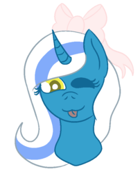 Size: 590x732 | Tagged: safe, artist:curlykinq, oc, oc:fleurbelle, alicorn, pony, :p, adorabelle, adorable face, alicorn oc, bow, cute, female, hair bow, happy, mare, one eye closed, ribbon, silly, sweet, tongue out, wink, yellow eyes