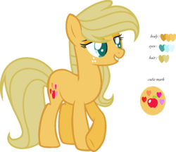 Size: 1041x899 | Tagged: safe, artist:galaxyfoxy96, oc, oc only, oc:candy apple, earth pony, pony, female, mare, offspring, parent:applejack, parent:caramel, parents:carajack, simple background, solo, transparent background