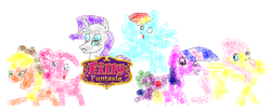 Size: 1100x455 | Tagged: safe, artist:bloom3d, applejack, fluttershy, pinkie pie, rainbow dash, rarity, spike, twilight sparkle, dragon, pony, g4, 1000 hours in ms paint, filly (dracco), filly funtasia, mane six, missing horn