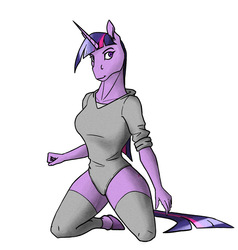 Size: 1220x1280 | Tagged: safe, artist:akweer, twilight sparkle, unicorn, anthro, unguligrade anthro, g4, breasts, clothes, female, hoers, leg warmers, solo