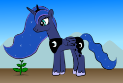 Size: 1600x1080 | Tagged: safe, artist:platinumdrop, princess luna, alicorn, pony, g4, female, plant, solo