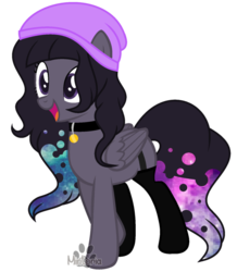 Size: 835x957 | Tagged: safe, artist:mintoria, artist:space--paws0w0, oc, oc only, oc:space splash, pegasus, pony, beanie, clothes, collar, female, garter belt, hat, mare, simple background, socks, solo, stockings, thigh highs, transparent background, watermark
