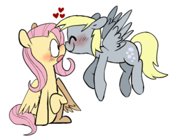 Size: 1234x1000 | Tagged: safe, artist:pinkiespresent, derpy hooves, fluttershy, pegasus, pony, g4, blushing, boop, derpyshy, female, happy, heart, lesbian, mare, noseboop, nuzzling, outline, profile, shipping, simple background, smiling, spread wings, surprised, transparent background, wings