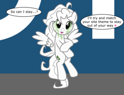 Size: 2939x2271 | Tagged: safe, artist:badumsquish, derpibooru exclusive, oc, oc only, oc:derpi dot, pony, derpibooru, april fools, april fools 2019, badumsquish is trying to murder us, bashful, cute, derpibooru theme illusion, dialogue, floating wings, heart, high res, illusion, messy mane, meta, ocbetes, pixel art, show accurate, solo, talking to viewer, tiny, tiny ponies, wings