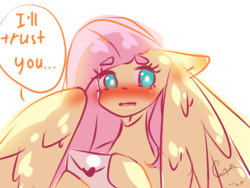Size: 2000x1500 | Tagged: safe, artist:cometsparke, fluttershy, pegasus, pony, g4, blushing, bust, dialogue, eyebrows, female, floppy ears, hoof hold, letter, looking at you, mare, simple background, solo, speech bubble, spread wings, transparent background, wings