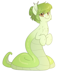 Size: 2500x3000 | Tagged: safe, artist:fluffyxai, oc, oc only, oc:matcha swirls, lamia, original species, snake, bedroom eyes, chest fluff, ear fluff, fangs, high res, smiling, solo, tail