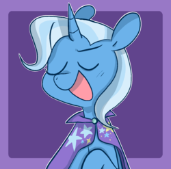 Size: 1280x1267 | Tagged: safe, artist:pinkiespresent, trixie, earth pony, pony, unicorn, g4, abstract background, cape, clothes, cute, diatrixes, eyes closed, female, mare, open mouth, solo, trixie's cape