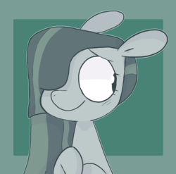 Size: 1280x1267 | Tagged: safe, artist:pinkiespresent, marble pie, earth pony, pony, g4, abstract background, cute, female, hair over one eye, marblebetes, mare, smiling, solo