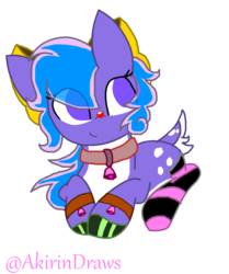 Size: 1004x1200 | Tagged: safe, artist:tian, oc, oc only, oc:frolic, deer, pony, bell, bell collar, clothes, collar, simple background, socks, solo, striped socks, transgender, transparent background