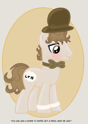 Size: 2894x4093 | Tagged: safe, artist:riofluttershy, earth pony, pony, bowler hat, bowtie, cufflinks, cuffs (clothes), hat, laurel and hardy, male, ponified, quote, stallion