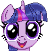Size: 94x100 | Tagged: safe, artist:8-bitbrony, twilight sparkle, pony, g4, avatar, bust, cute, female, looking at you, mare, open mouth, pixel art, simple background, smiling, solo, transparent background, twiabetes