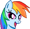 Size: 100x96 | Tagged: safe, artist:8-bitbrony, rainbow dash, pegasus, pony, g4, avatar, bust, cute, dashabetes, female, lidded eyes, looking at you, mare, open mouth, pixel art, simple background, smiling, solo, transparent background