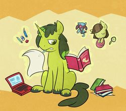 Size: 960x844 | Tagged: safe, artist:thenecrobalam, oc, oc:codex scrap, oc:tailcoatl, pony, book, female, filly, homework, mexican, mexico