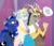Size: 2000x1707 | Tagged: safe, artist:stepandy, discord, princess celestia, princess luna, alicorn, draconequus, pony, g4, the beginning of the end, bedroom eyes, blushing, chest fluff, clothes, confused, crown, deviantart, ear fluff, ethereal mane, eyebrows, eyeshadow, female, fluffy, hat, heart, jewelry, lidded eyes, lightly watermarked, looking at each other, makeup, male, mare, neck fluff, notebook, notepad, pencil, press hat, raised eyebrow, regalia, reporter, romance, scene interpretation, ship:dislestia, shipping, shocked, signature, smiling, smirk, sparkles, speech bubble, starry mane, straight, sweat, sweatdrop, trio, watermark, wide eyes, wing fluff
