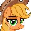 Size: 100x100 | Tagged: safe, artist:8-bitbrony, applejack, earth pony, pony, g4, applejack's hat, avatar, bust, cowboy hat, cute, female, hat, jackabetes, lidded eyes, looking at you, mare, pixel art, simple background, smiling, solo, transparent background