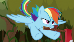 Size: 1920x1080 | Tagged: safe, screencap, rainbow dash, pegasus, pony, the beginning of the end, axe, female, mare, solo, weapon