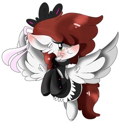 Size: 2048x2048 | Tagged: safe, artist:jxst-starly, oc, oc only, oc:graph travel, pegasus, pony, blushing, clothes, female, flying, freckles, high res, looking at you, maid, mare, smiling, solo