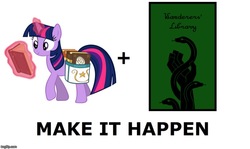 Size: 800x476 | Tagged: safe, twilight sparkle, pony, g4, book, bookhorse, exploitable meme, make it happen, meme, scp foundation, wanderer's library