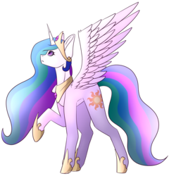 Size: 1777x1849 | Tagged: safe, artist:amcirken, princess celestia, alicorn, pony, g4, cutie mark, ethereal mane, female, hoof shoes, jewelry, looking up, mare, one wing out, raised hoof, regalia, simple background, solo, transparent background