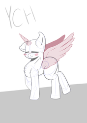 Size: 1860x2631 | Tagged: safe, artist:undreamed panic, alicorn, pony, blushing, commission, eyes closed, floppy ears, monochrome, solo, trotting, your character here