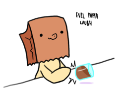 Size: 700x500 | Tagged: safe, artist:paperbagpony, oc, oc:paper bag, pony, chocolate, chocolate milk, everything is ruined, evil, evil is petty, evil laugh, meme, milk, paper bag, pure unfiltered evil, simple background, spilled milk, white background