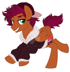 Size: 1024x1063 | Tagged: safe, artist:azure-art-wave, oc, oc only, oc:flame verse, pegasus, pony, backwards cutie mark, clothes, deviantart watermark, jacket, male, obtrusive watermark, simple background, solo, stallion, transparent background, watermark